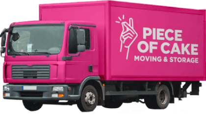 Pink Piece of Cake Moving & Storage truck