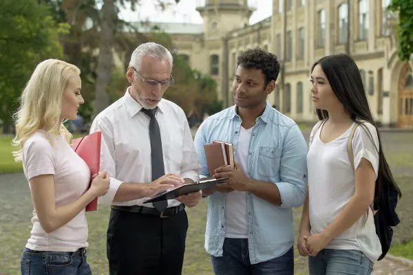 College dean with students