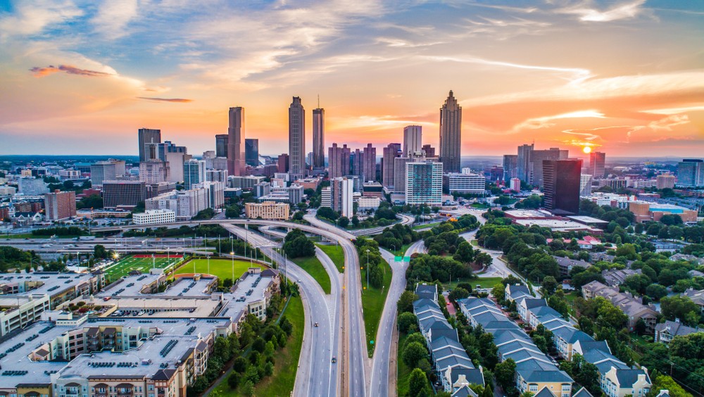 Atlanta,,Georgia,,Usa,Downtown,Skyline,Aerial,Panorama.